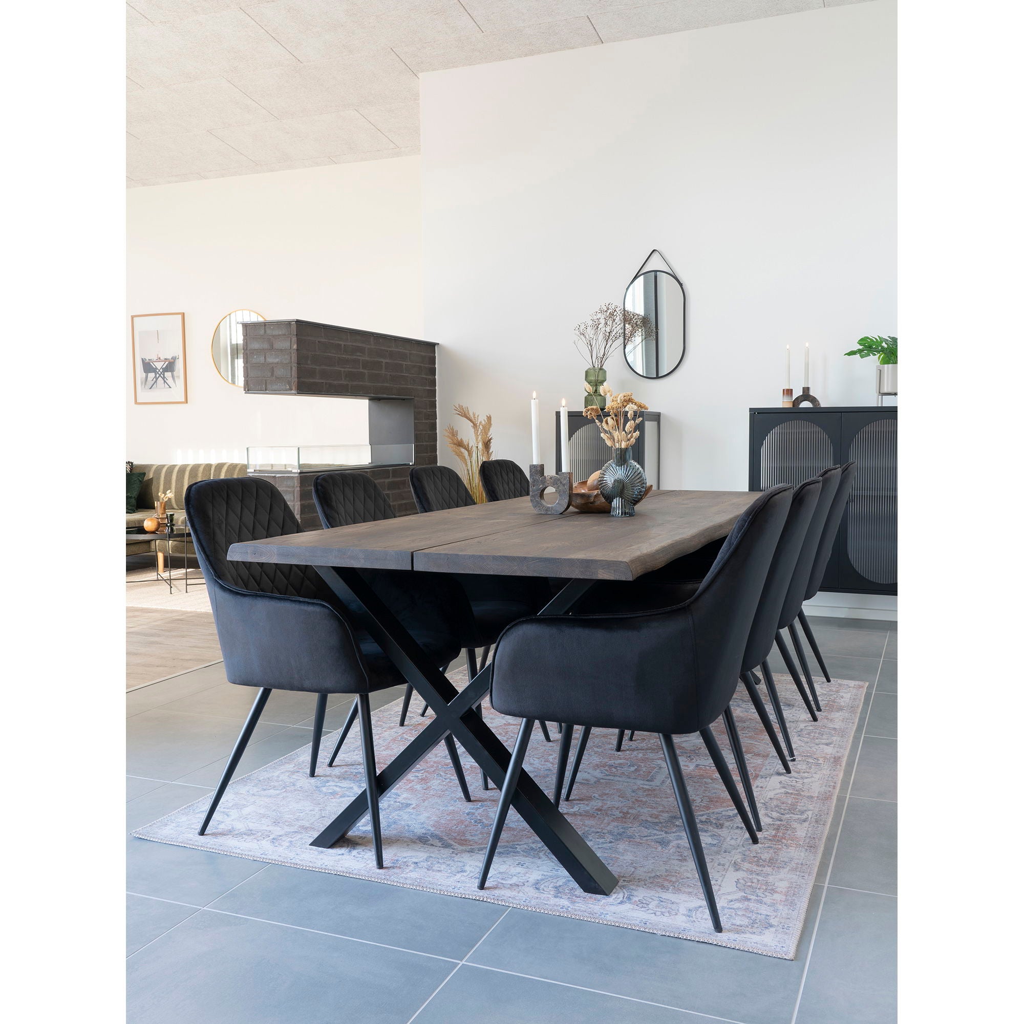 Harbo Esszimmerstuhl 2er Set – Samt, schwarz, schwarze Beine, 65 × 57 × 87 cm